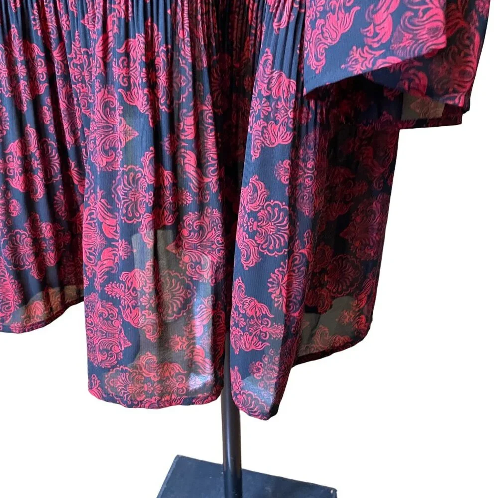 Cathrines Womens Velvet Trim Pleated Black Red Blouse Floral Top Plus Size 4X u - Picture 7 of 12